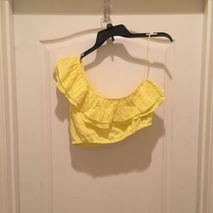 Zara One Shoulder Ruffle Crop Top Yellow